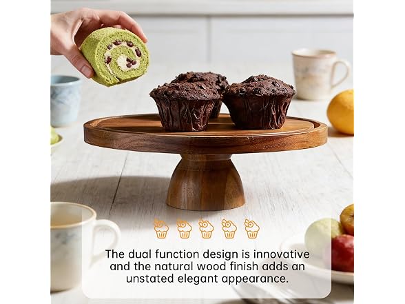 Takywep 2-in-1 Acacia Wood Cake Stand with Large Acrylic Dome 