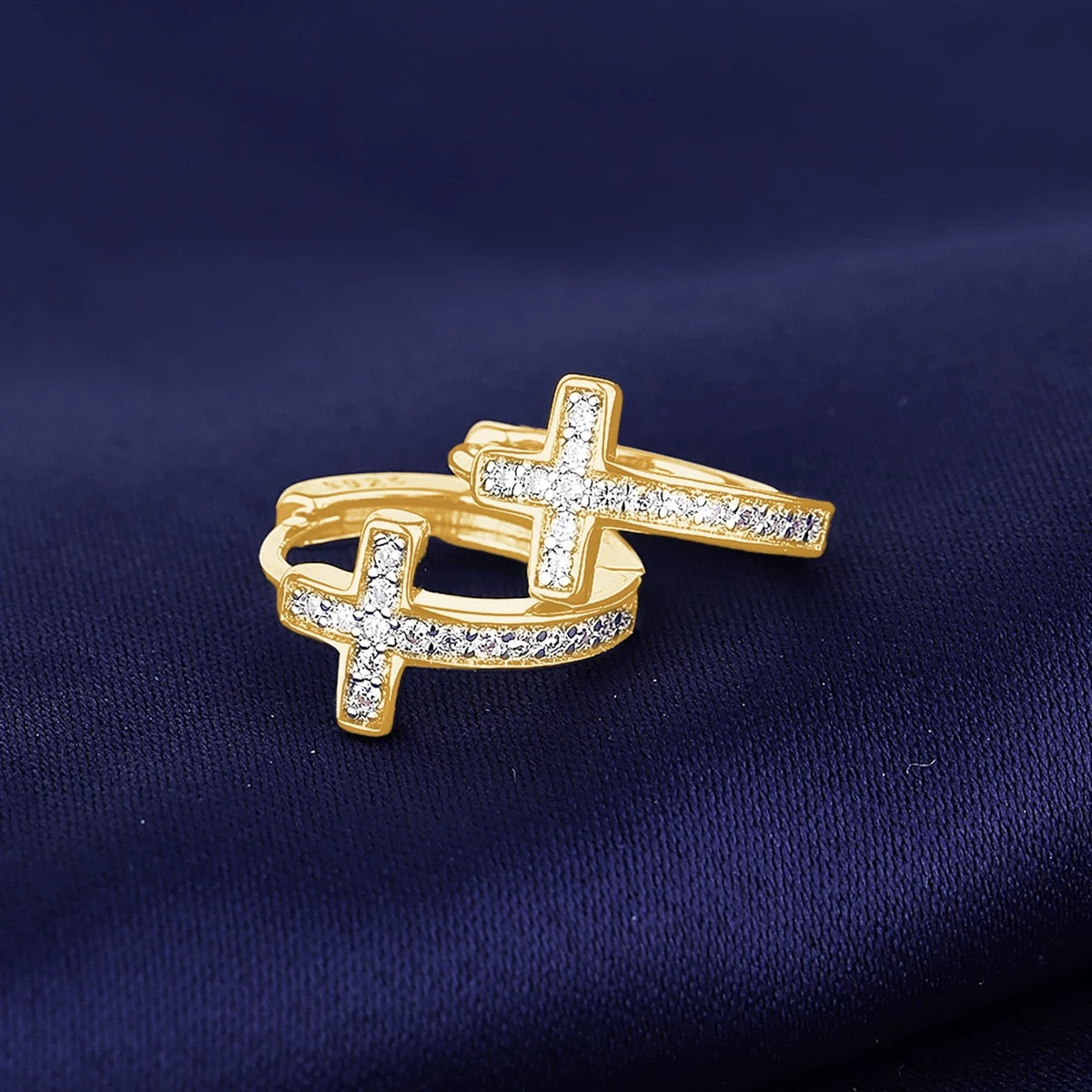 14K Gold Plated Cross Huggie Earring - Gallery 4