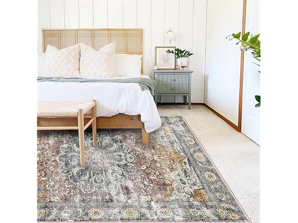 CHAMPLANT Tan/Gray Floral Print Area Rug 8'x10'