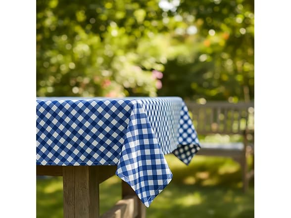 40" x 100' Classic Blue Gingham Disposable Plastic Tablecloth