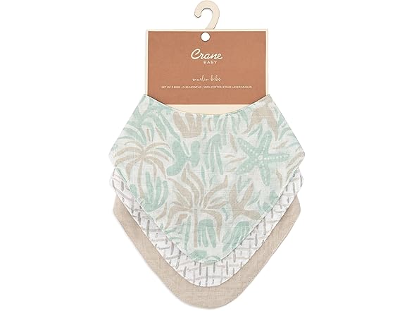 Crane Cotton Newborn Baby Bib Set- Beach