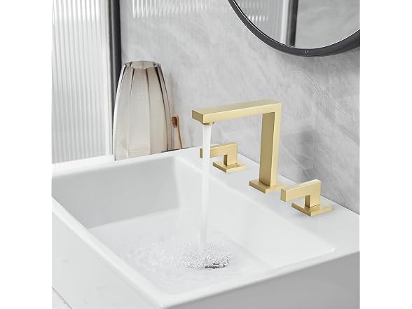 BWE Brushed Gold 8 Inch Widespread Bathroom Sink Faucet
