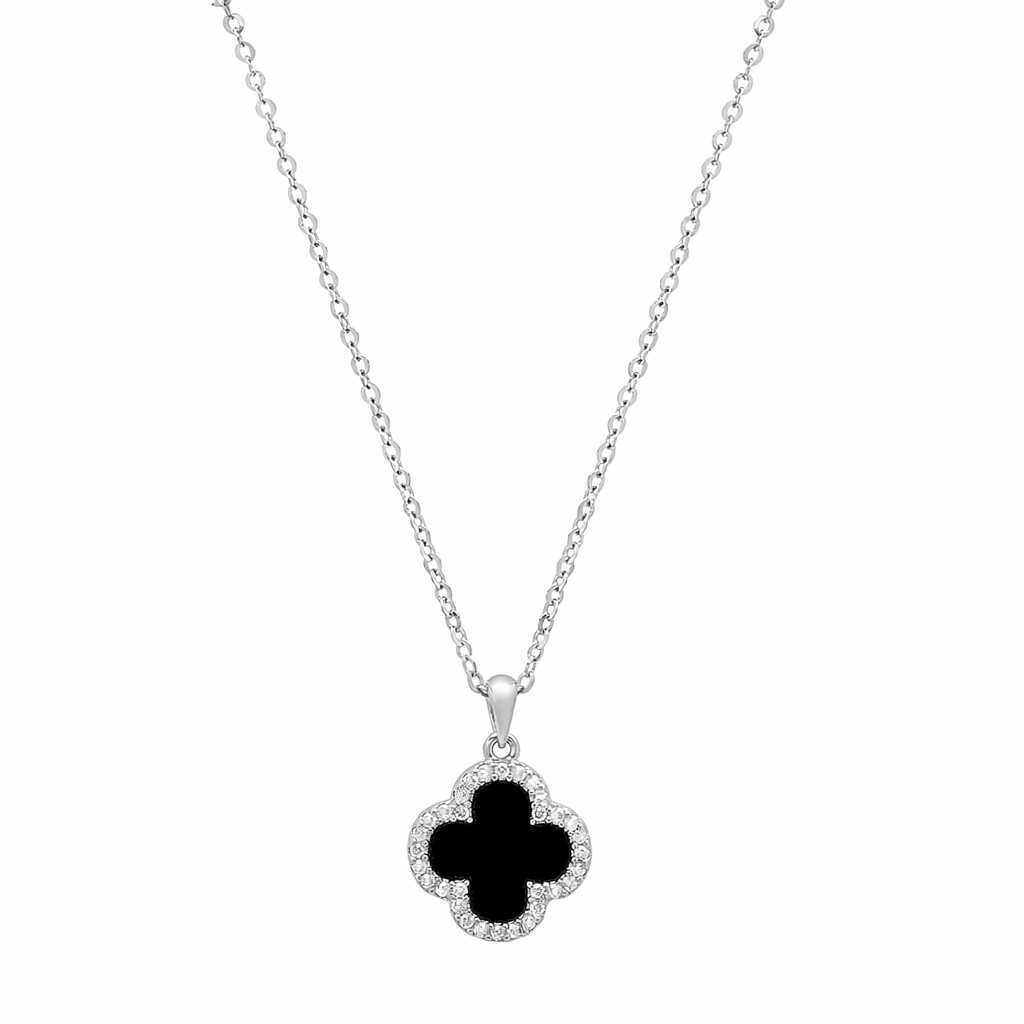 Black Clover, Moissanite Halo Necklace - Gallery 5