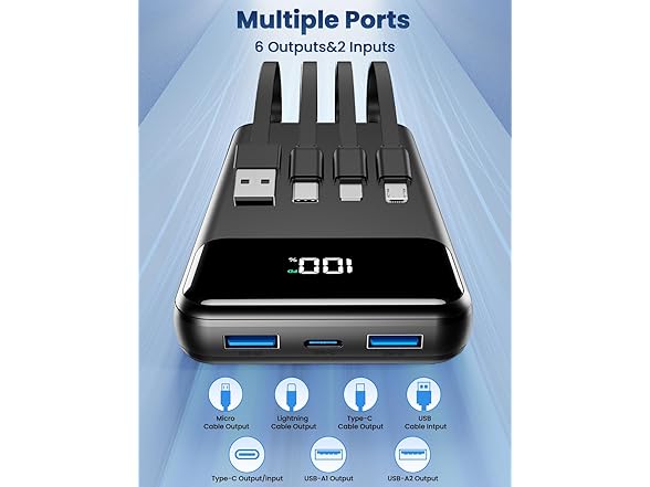 OHOVIV 50000mAh Power Bank with Built In Cables