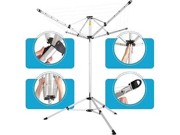 Portable 4-arm Aluminum Drying Rack w/Ground Stake