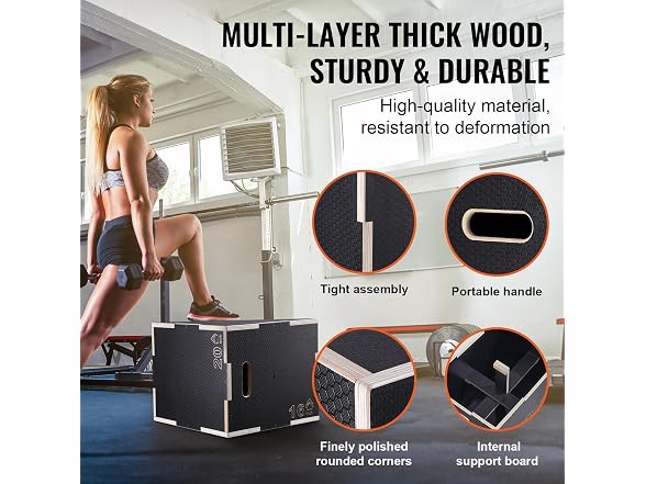 3 in 1 Plyometric Jump Box, 20/18/16 Inch Wooden