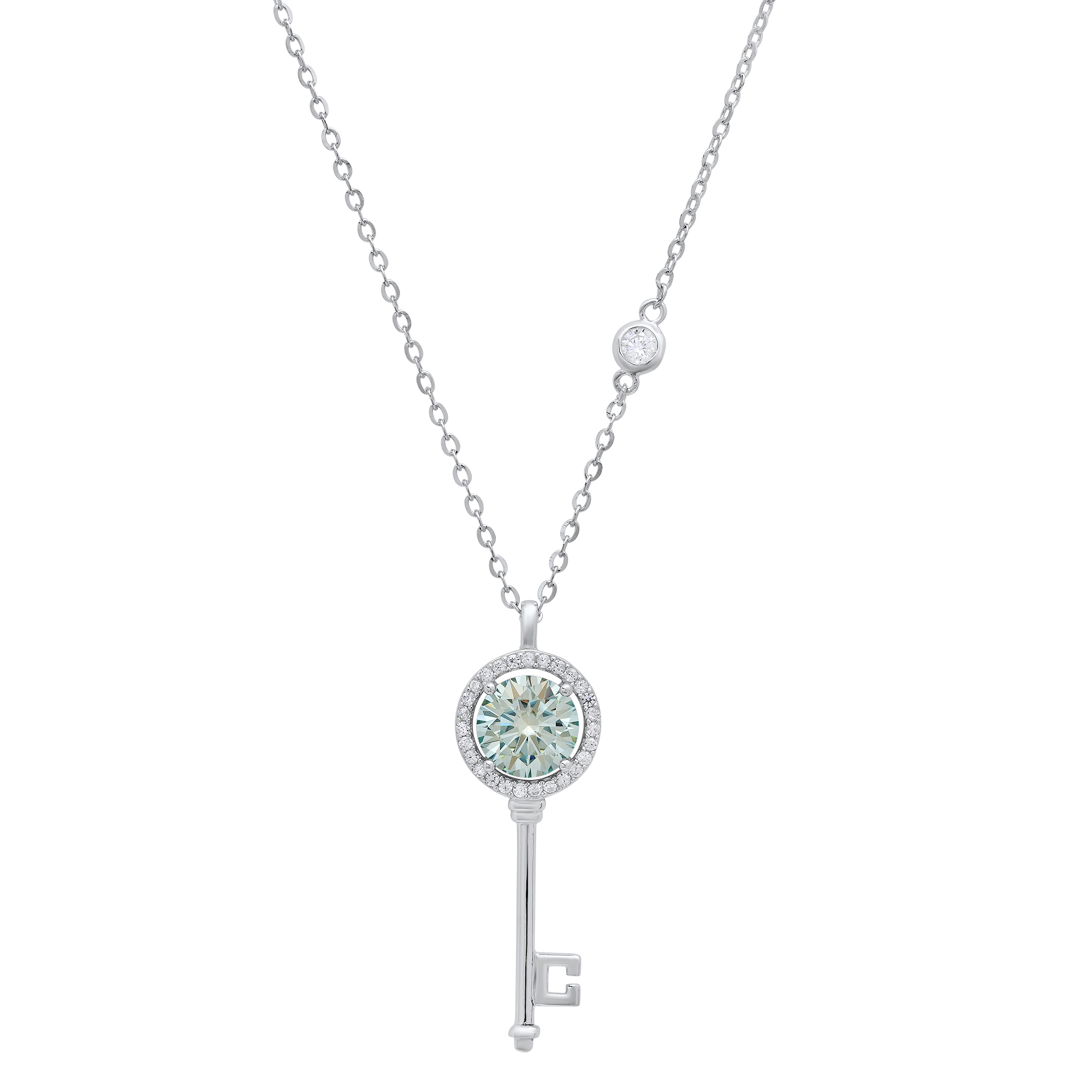 Turquoise Moissanite Key Necklace - Gallery 4