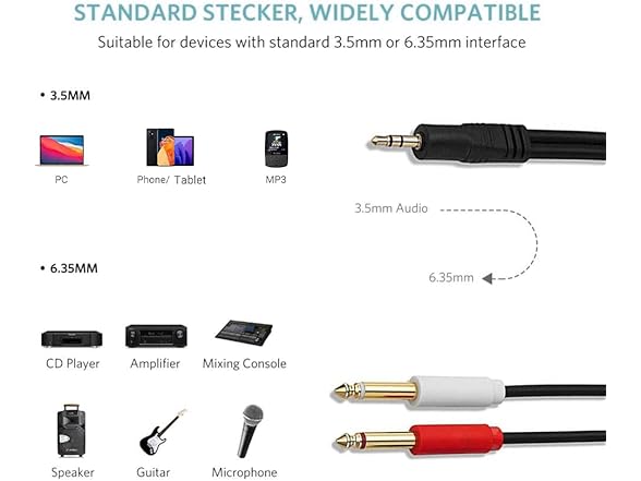 3.5mm 1/8" TRS to Dual 6.35mm 1/4" Cable