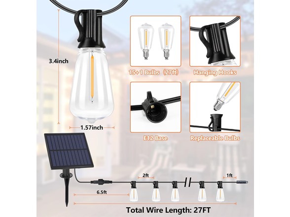 Bosceos Solar Outdoor String Lights Waterproof