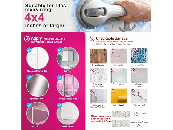 NUONU Grab Bars for Shower,Shower Handle with 3 He
