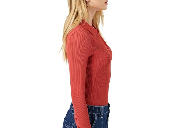 Forever 21 (M) Sweater-Knit Polo Shirt Bodysuit