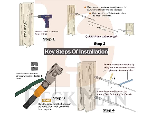 Deck Man Angle Single Lag Screw Cable