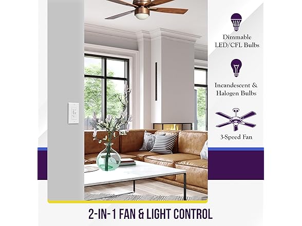 2PK ENERLITES Ceiling Fan Control & Dimmer Light Switch