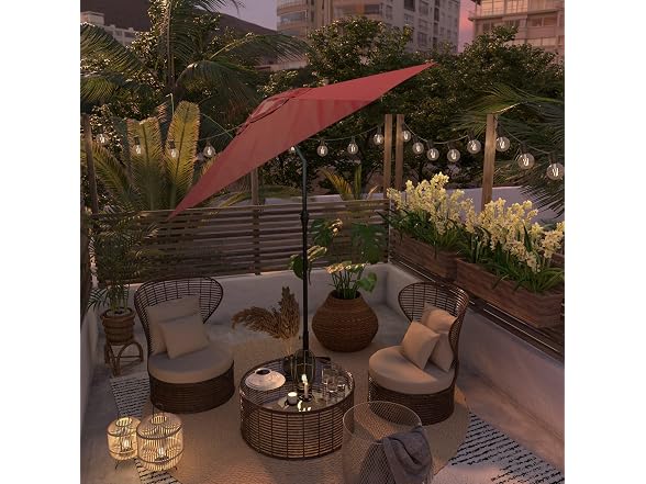 Sunline 9 ft Patio Umbrella with Crank & Pus Brick