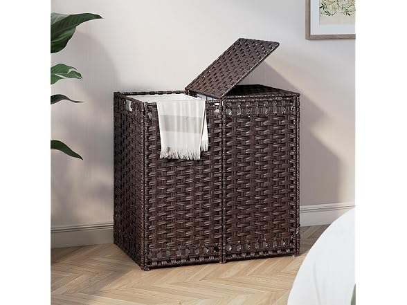 130L Foldable Laundry Hamper with Lid - Handwoven Rattan