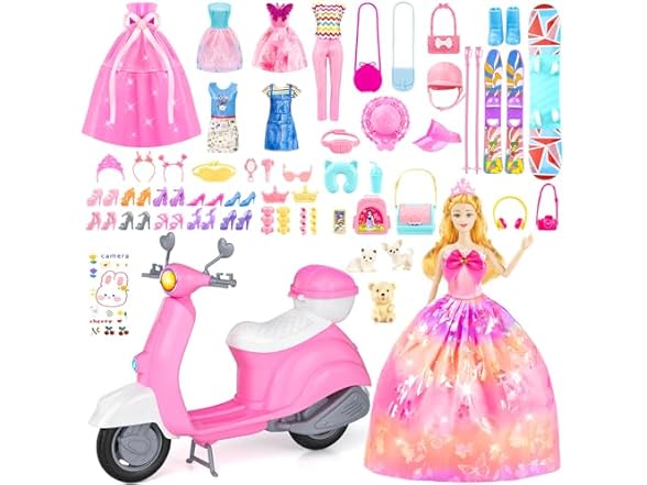 67PCS Doll Playset with Scooter & 11.5 Inch Doll