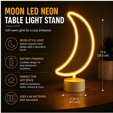 Brightside 12" Moon LED Neon Table Light Stand - Gallery 4