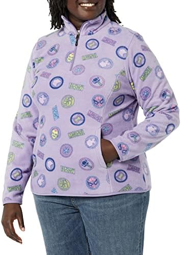 Amazon Essentials Disney | Marvel | Star Wars | Princess Women's Polar Fleece Quarter-Zip Mock Jackets, Marvel Logo, Small