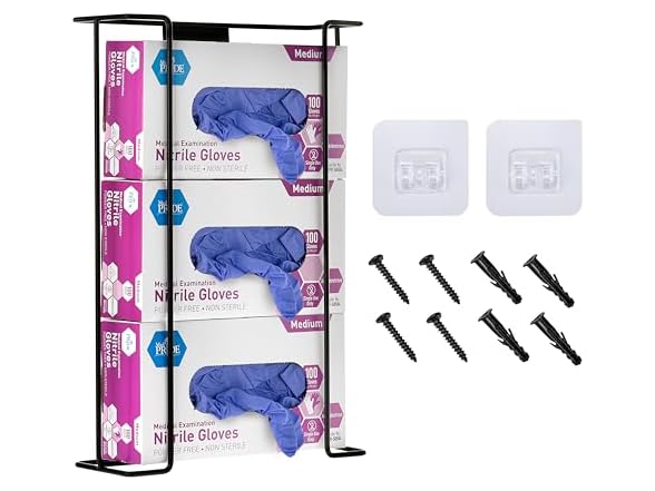 Alpine Glove Holder for Wall Mount - Latex Gloves Holder Wire Dispenser for Wall Disposable Glove Box & Tissue Box - Fits 3 Boxes (Black) (Open Box)