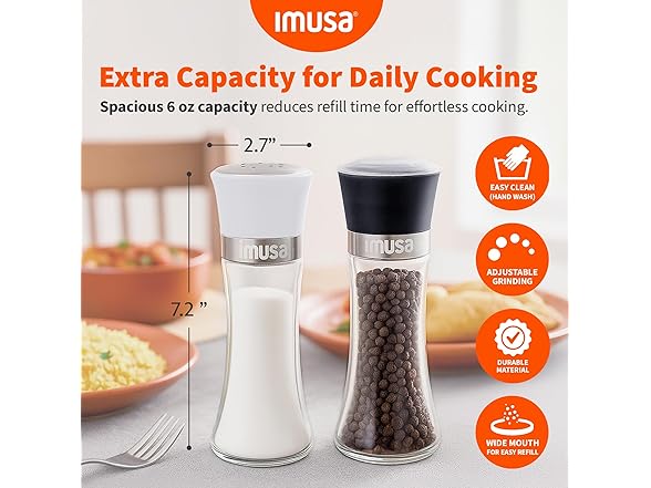 IMUSA Salt Shaker and Pepper Grinder Set – 2 Pack
