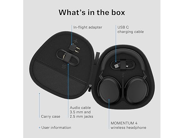 Sennheiser Consumer Audio Momentum 4 Wireless Headphones - Bluetooth Headset for Crystal-Clear Calls with Adaptive Noise Cancellation, 60h Battery Life, Lightweight Folding Design - Black/Copper (Open Box)