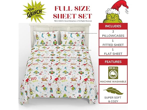 Grinch Cotton Flannel Sheet Set, Full
