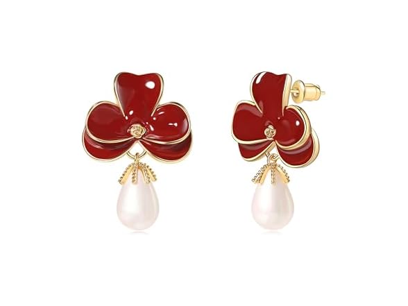 Flower Teardrop Pearl Dangle Earrings