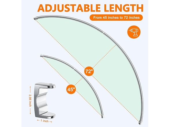 Curved Shower Curtain Rod, Adjustable 45-72 Inches