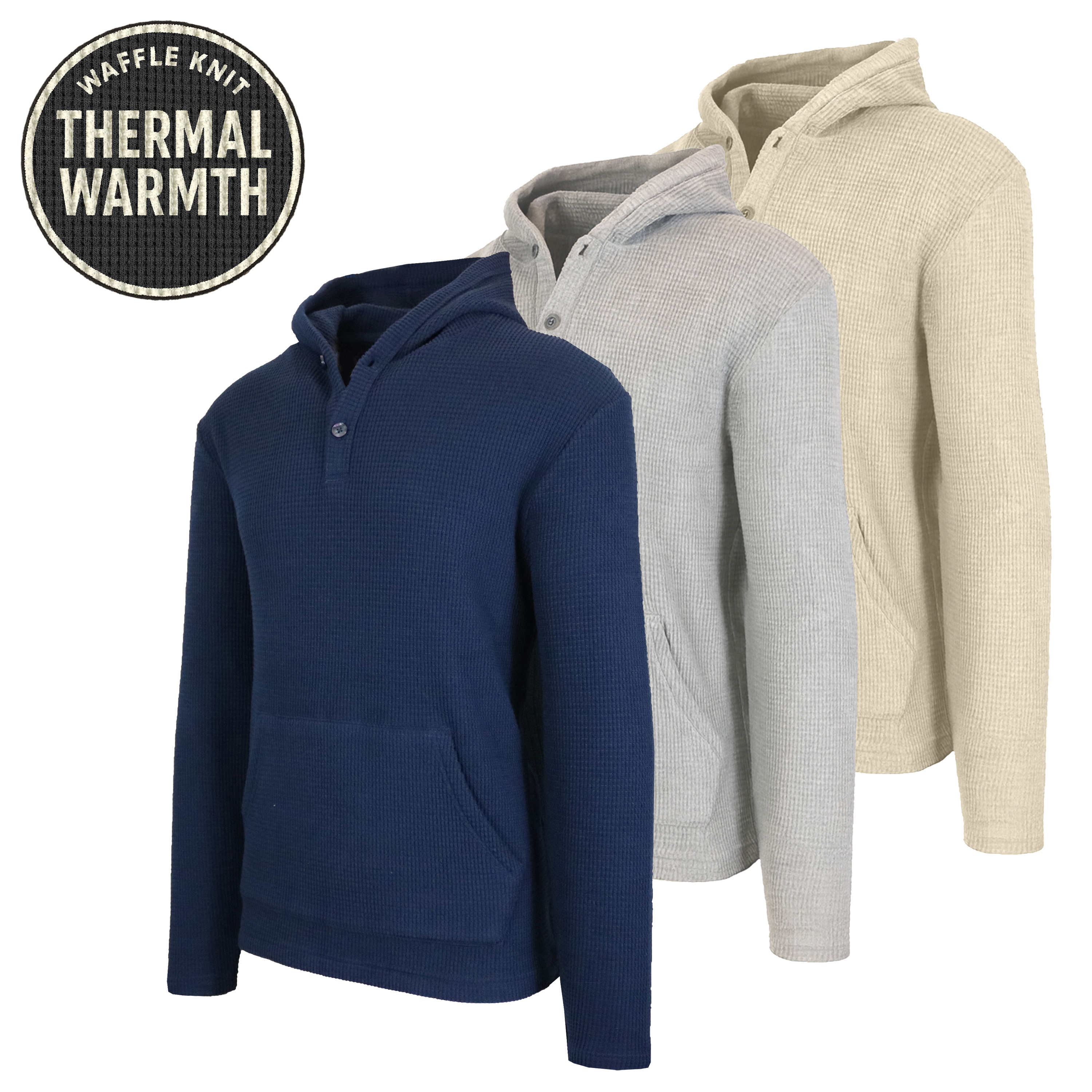 3Pk Mens Waffle-Knit Thermal Henley Pullover - Gallery 10