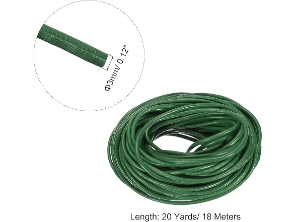 uxcell 20 Yards 3mm Round Leather Cord Lacing String Dark Green