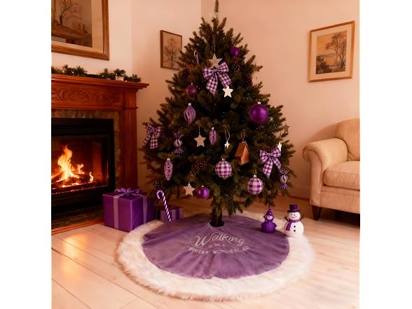 yuboo Purple Lavender Tree Skirt, 36" Faux Fur