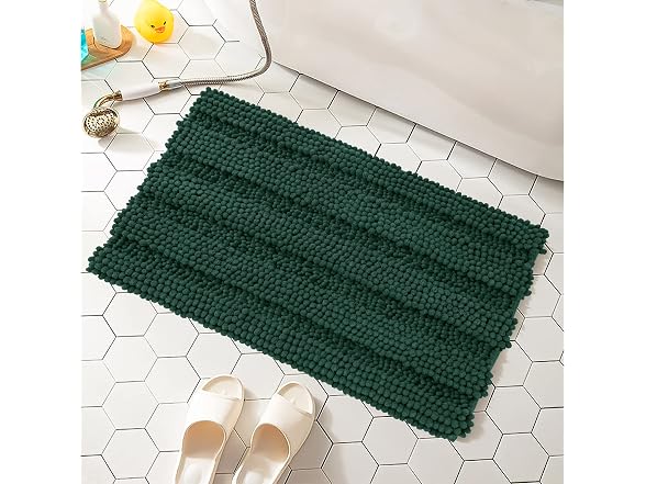 SUBRTEX Bath Rugs Chenille Rug Striped Plush