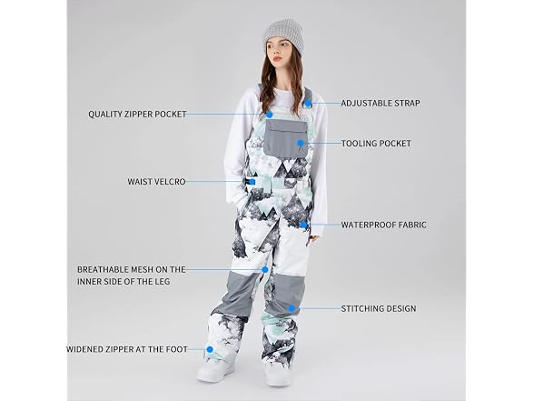 Searipe Men (L) Snow Bibs Adjustable Pants Pants