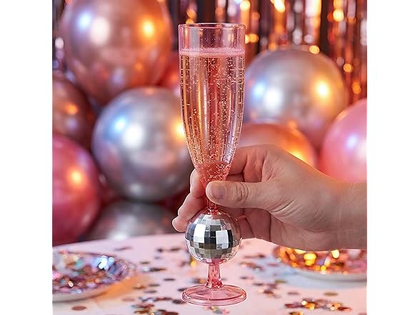 Fun Express 9" 6 oz. Silver Disco Ball Stem Pink Flutes