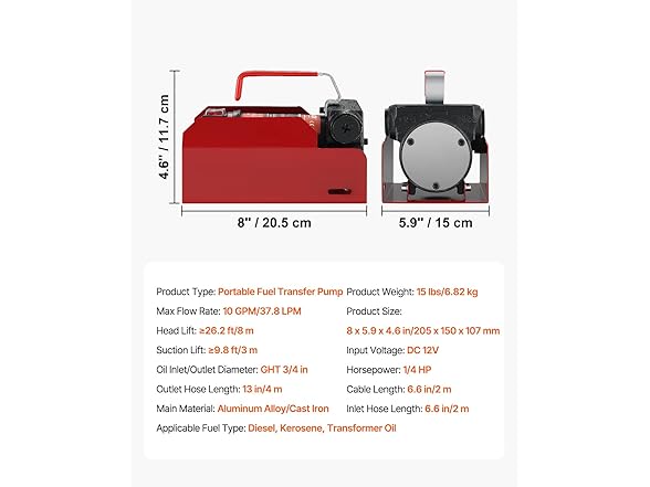 VEVOR Diesel Fuel Transfer Pump Kit 12V 10 GPM DC with Automatic Shut