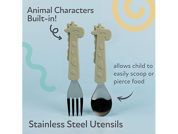 Nuby Animal Friends Silicone Fork and Spoon Set