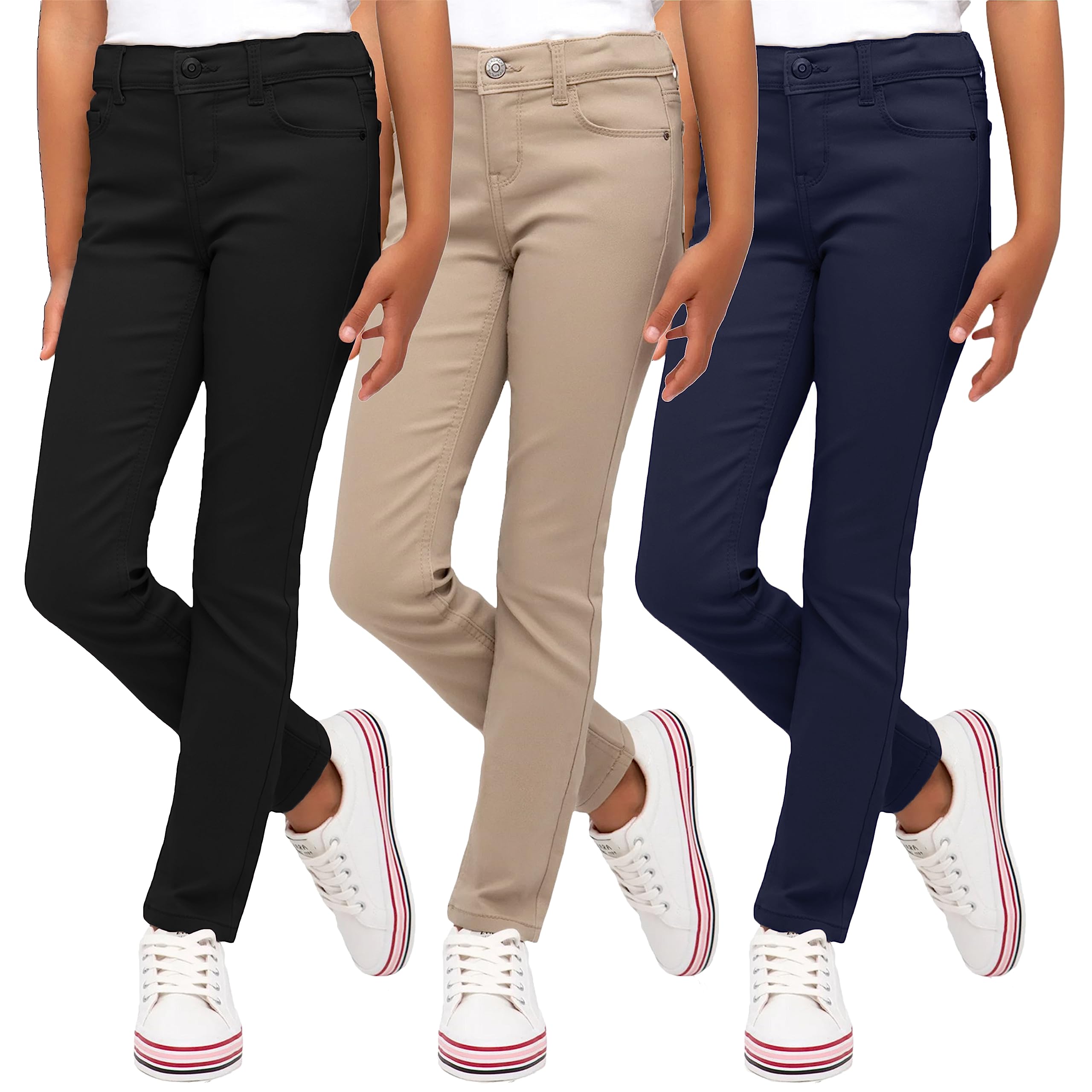 3PK Girls Stretch Pencil Uniform Pants - Gallery 7