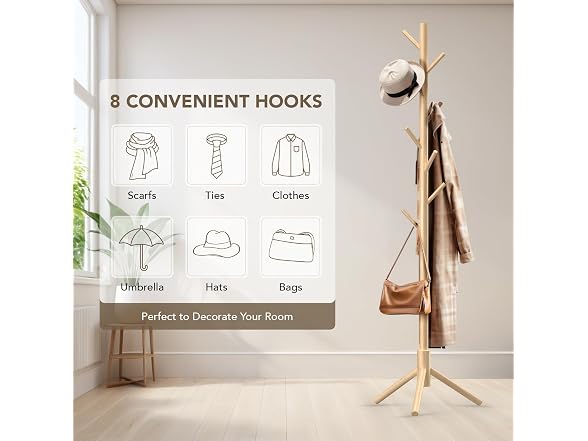 Hupmad 8-Hook Adjustable Coat Rack