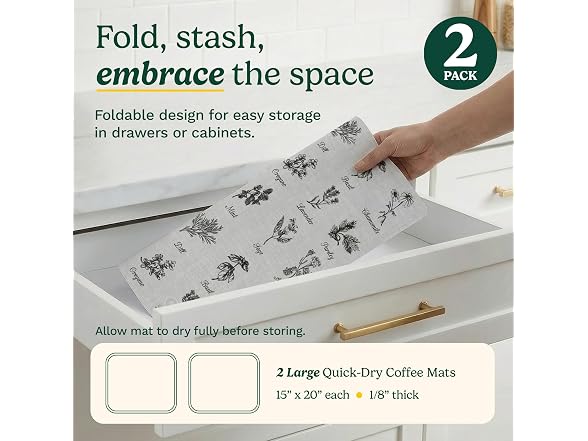 Cuisinart Coffee Mat for Countertop, 2-Pack 15"x20", Non-Slip