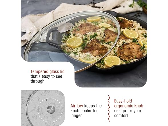 Victoria Round 13-Inch Glass Lid for Cast Iron Skillet or Pan