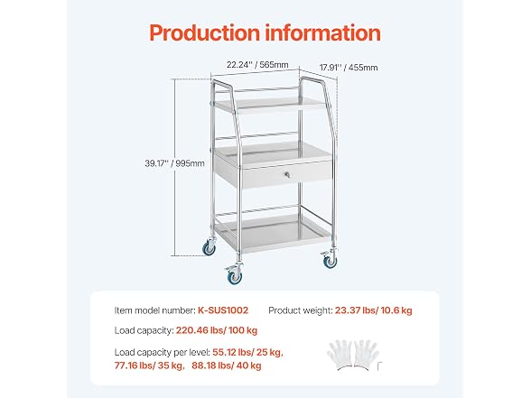 VEVOR Lab Serving Cart, 3 Layers