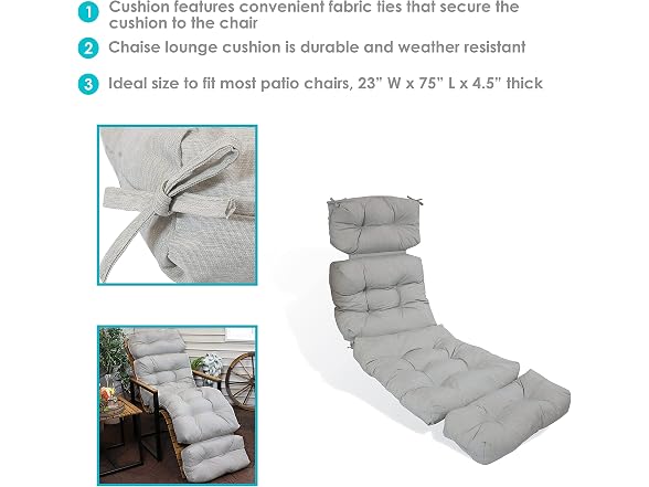 Sunnydaze 75-Inch 300 D Olefin Tufted Outdoor Chaise Cushion - Gallery 2