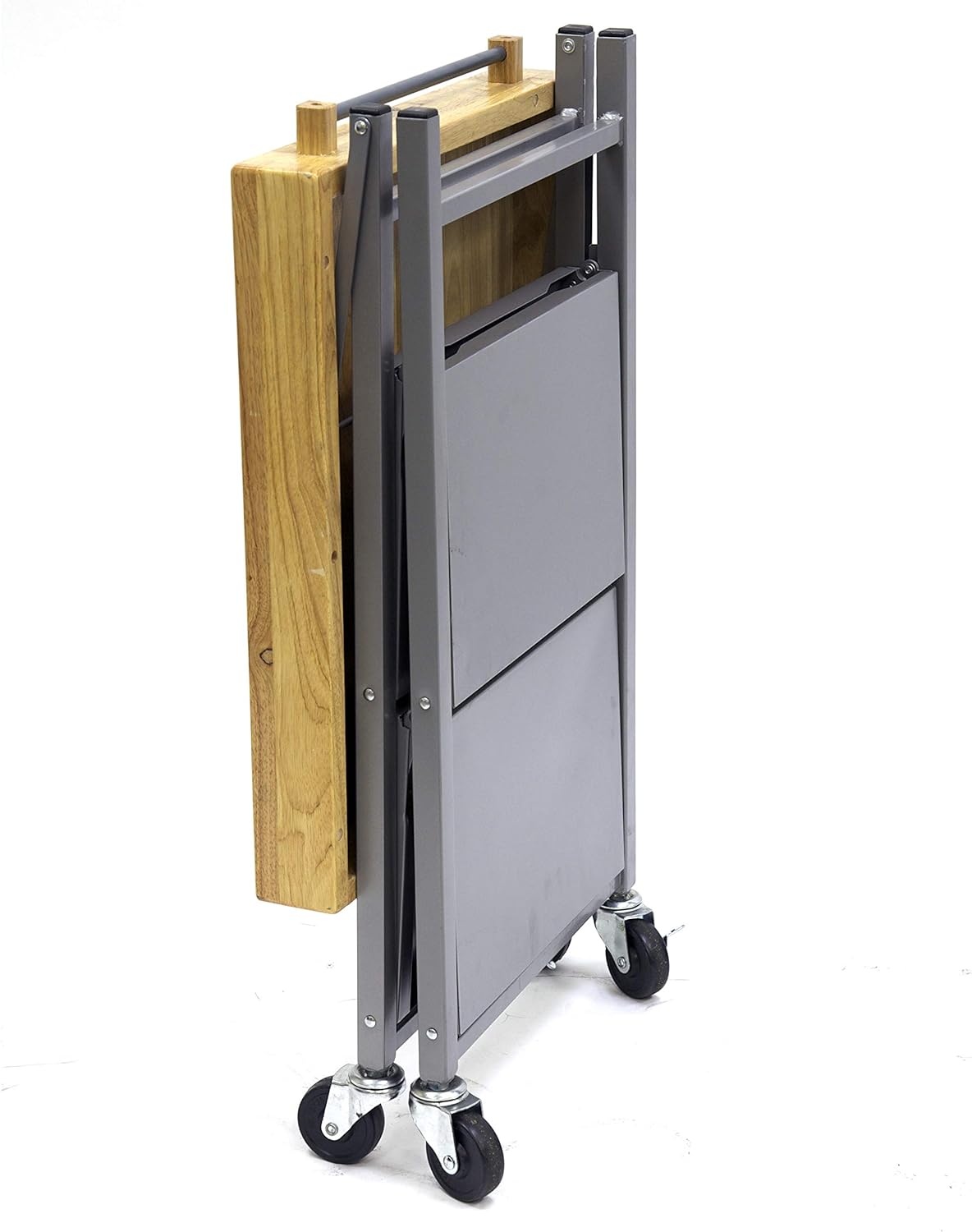 Origami Foldable Wheeled Steel Frame Wood Top Cart - Gallery 11