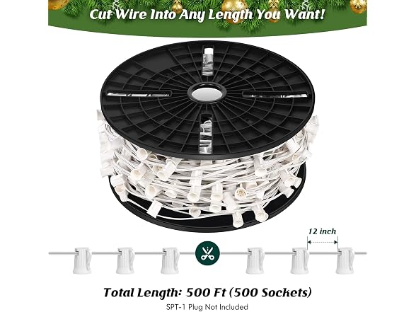 Commercial 500 FT LED Lights Sockets Outdoor, White