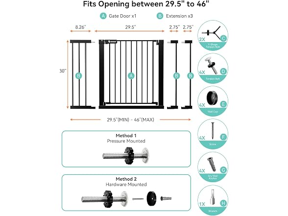 COMOMY 30"Tall 46"Wide Baby Gate