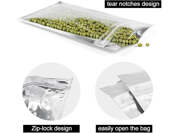 GooGou Resealable Zip Mylar Bag Food