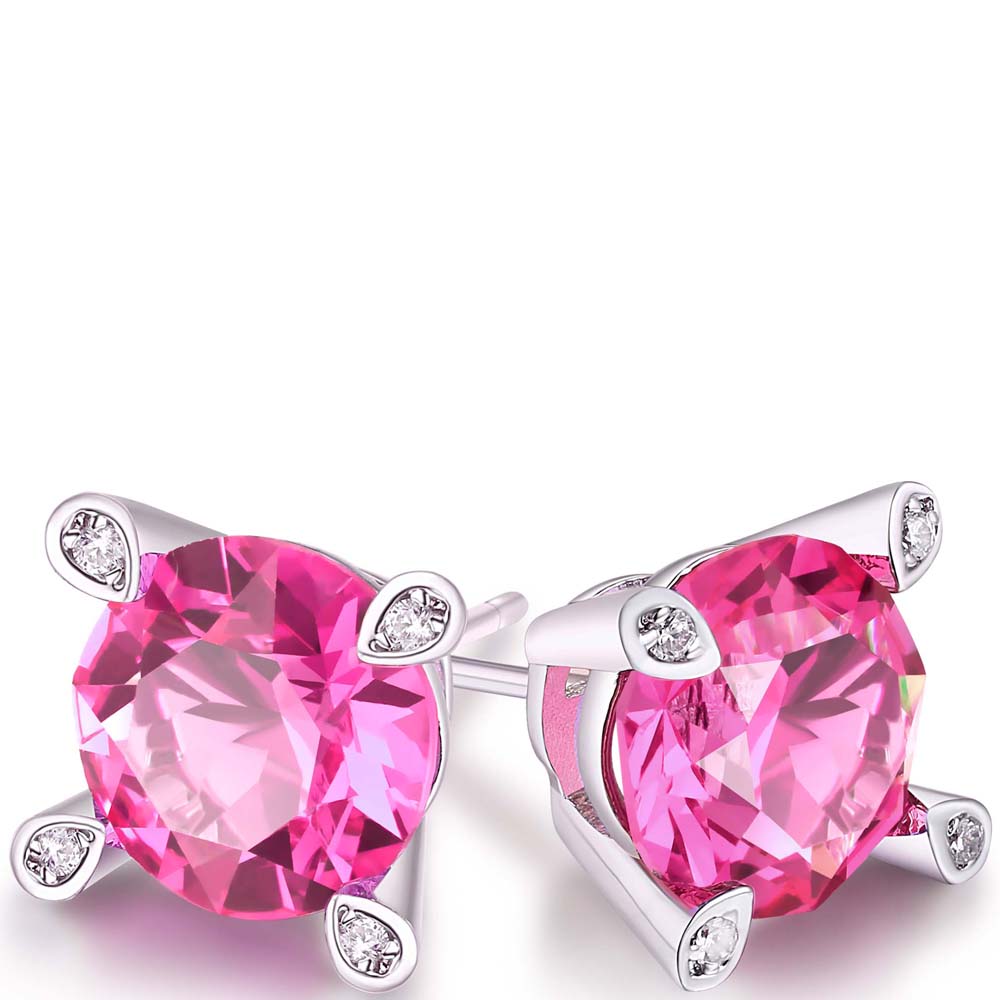 Pink Sapphire Round Studs - Gallery 2