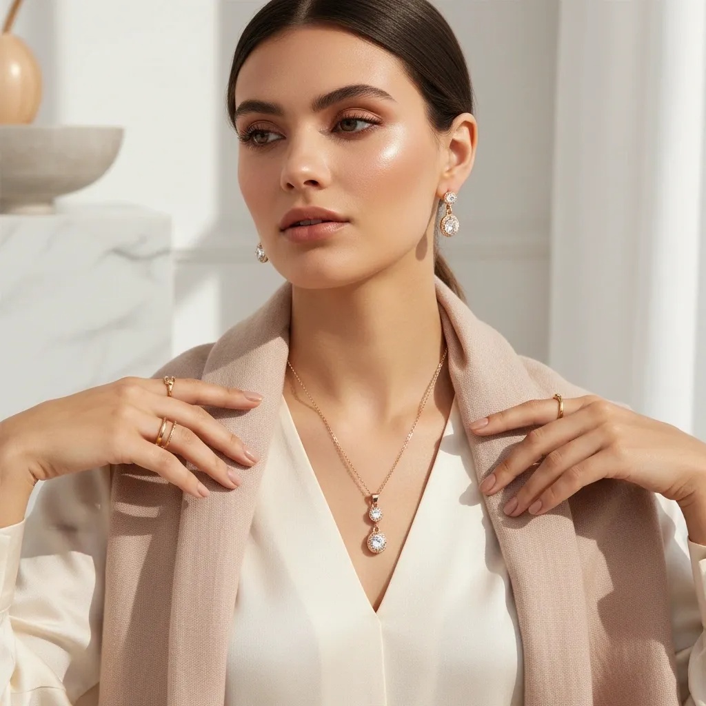 Crystal Drop Necklace & Earrings Set - Gallery 7