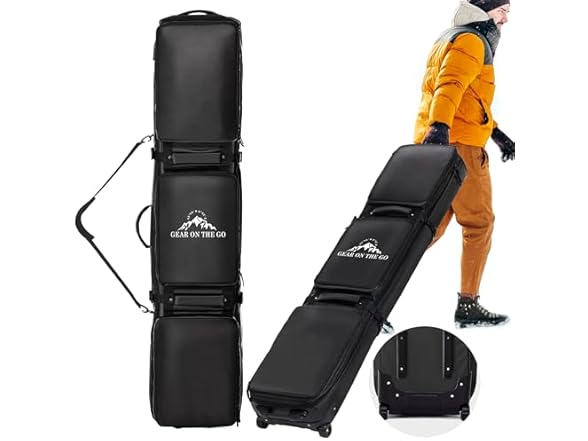Double Rolling Ski Bag Padded Waterproof Snowboard Bag with Wheels for Air Travel Wheeled Ski Bag for Snowboard or Skis Accommodates Ski Boot (Open Box)