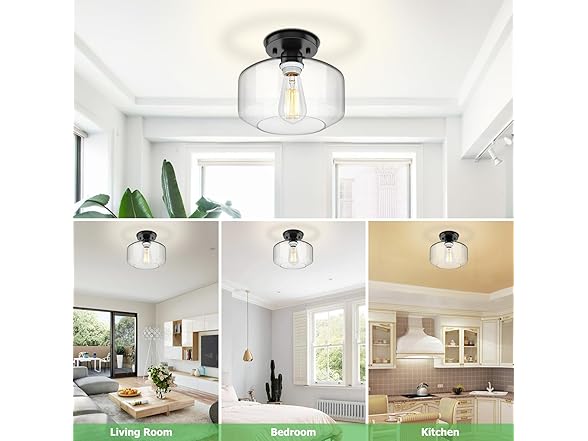 TOBUSA Semi Flush Mount Ceiling Light 2 Pack, Clear